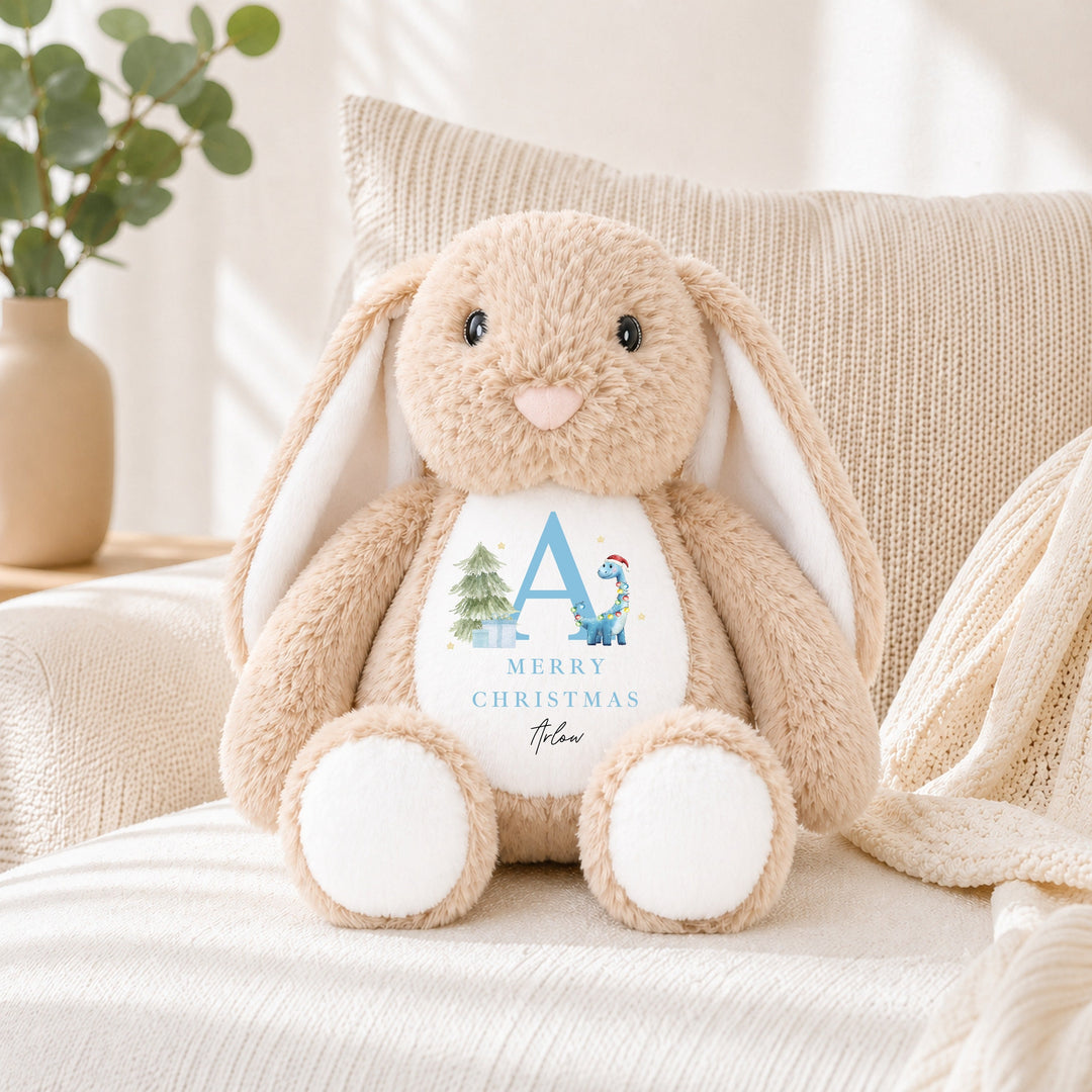 Personalised Blue Dinosaur Initial Christmas Soft Toy