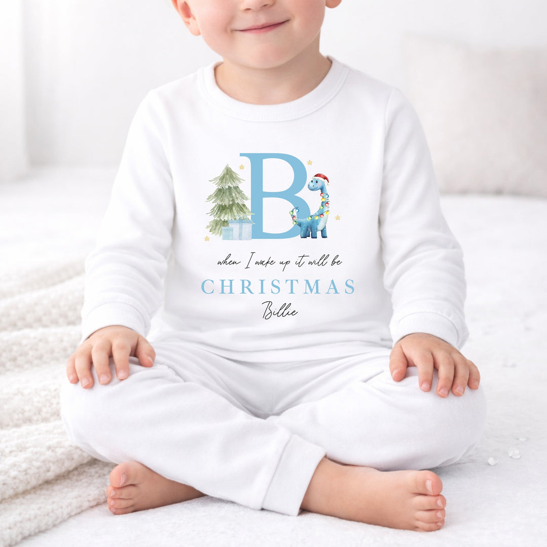 Personalised Blue Dinosaur Initial Christmas Pyjamas