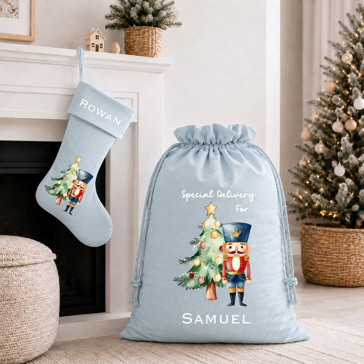 Personalised Blue Nutcracker Christmas Stocking or Santa Sack