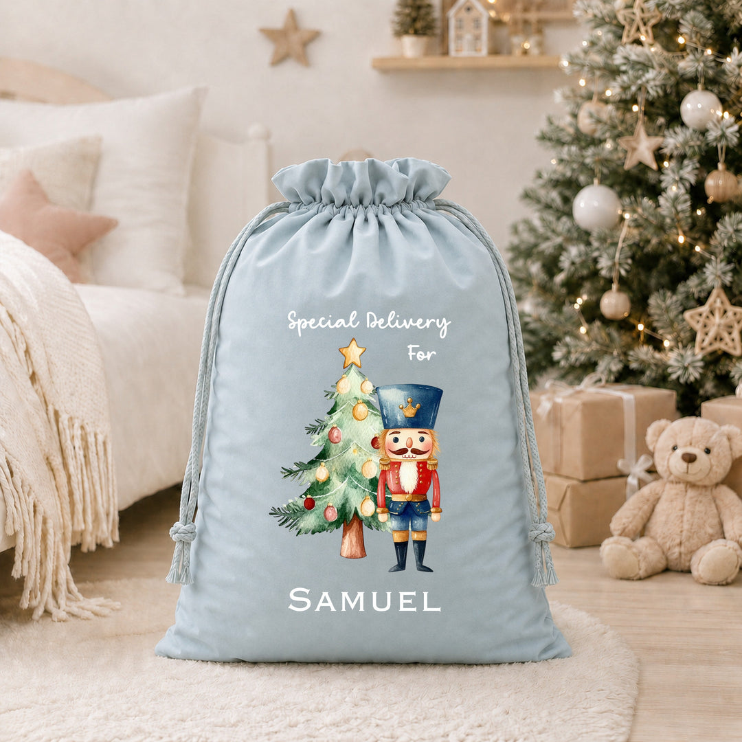 Personalised Blue Nutcracker Christmas Stocking or Santa Sack