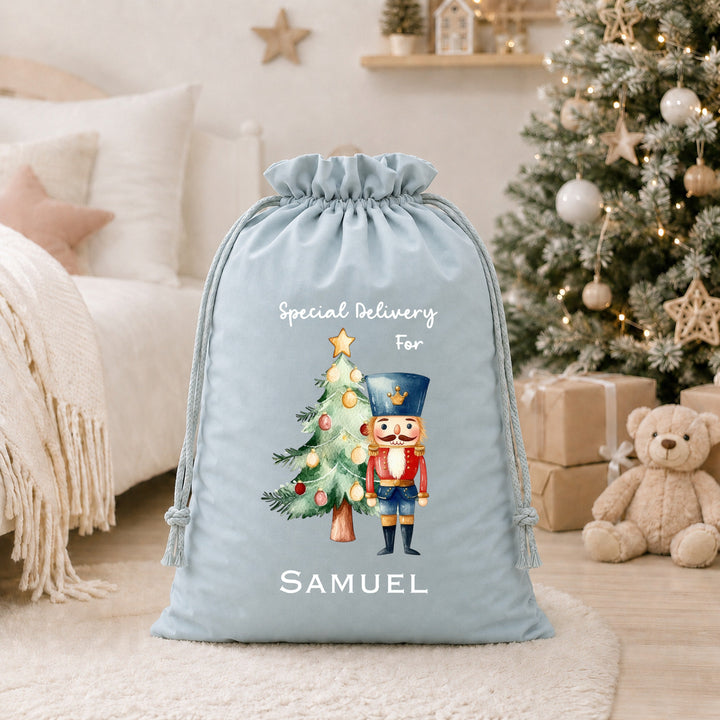 Personalised Blue Nutcracker Christmas Stocking or Santa Sack