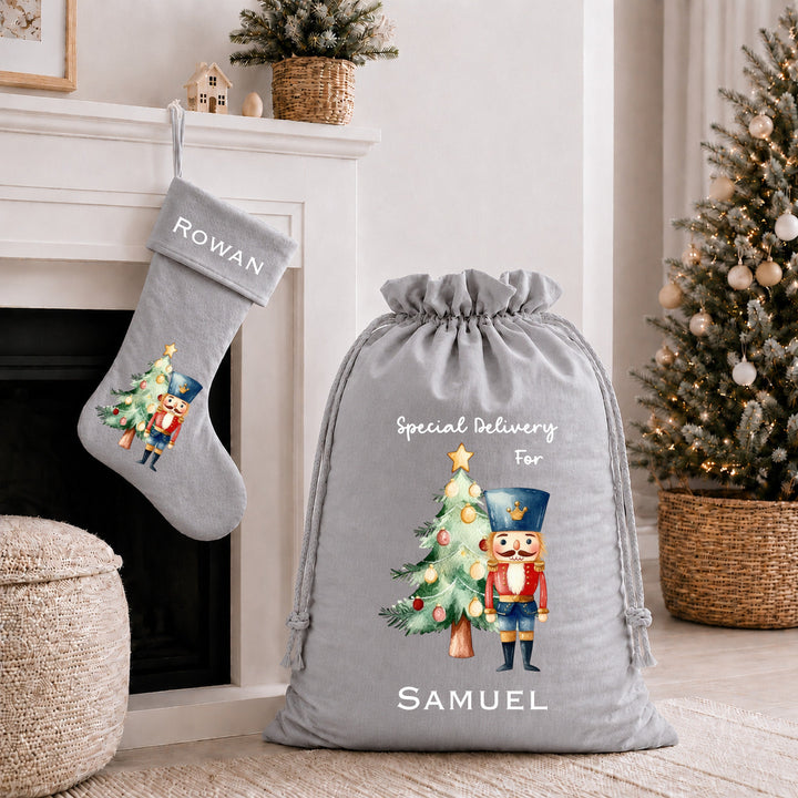 Personalised Blue Nutcracker Christmas Stocking or Santa Sack