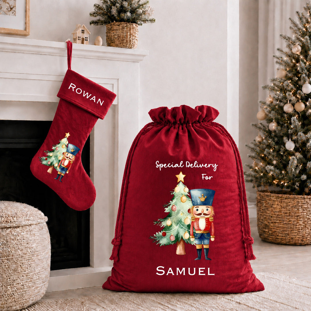 Personalised Blue Nutcracker Christmas Stocking or Santa Sack