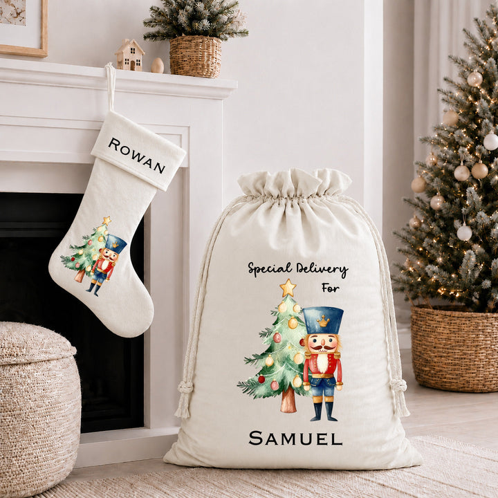 Personalised Blue Nutcracker Christmas Stocking or Santa Sack