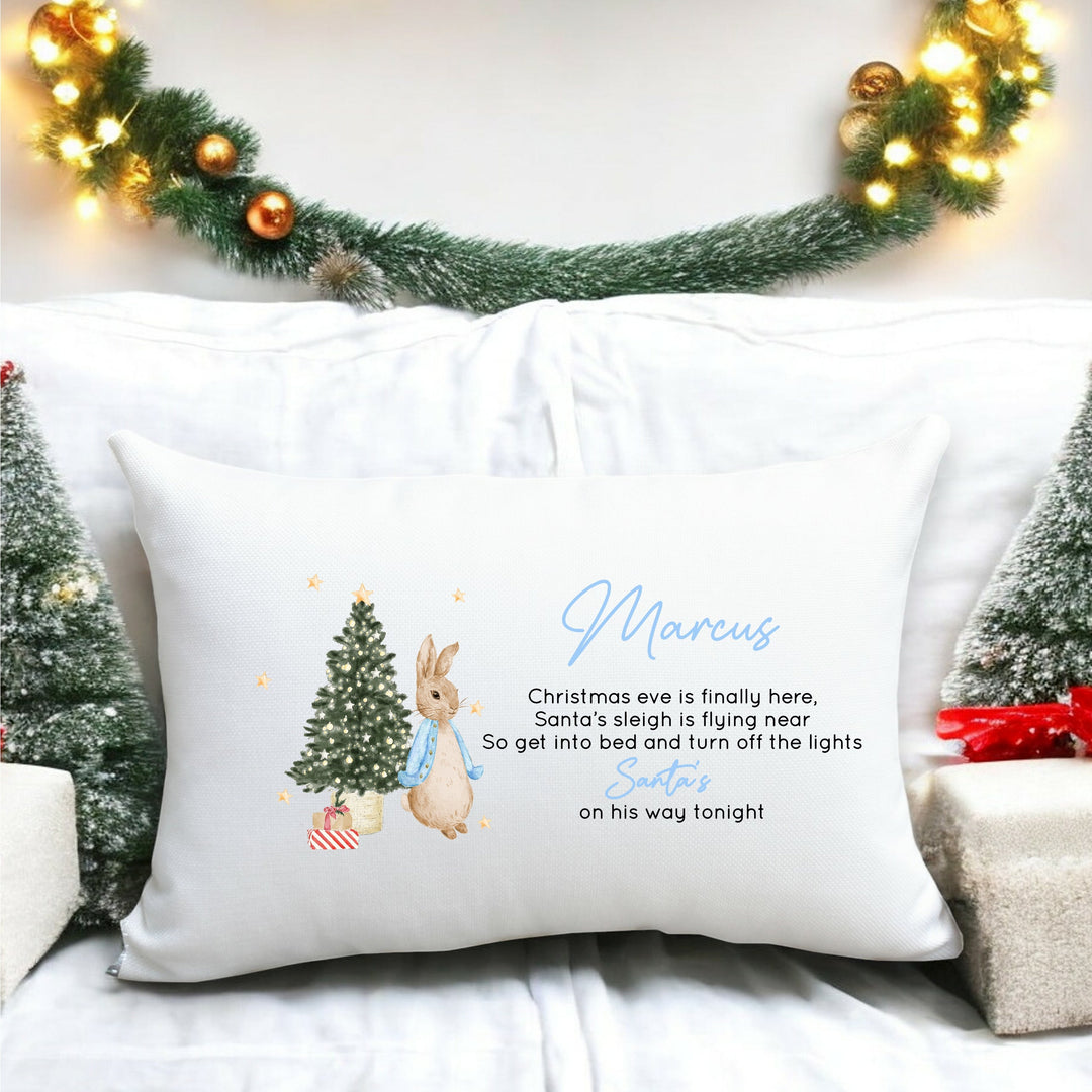 Personalised Blue Rabbit Christmas Eve Pillow Case