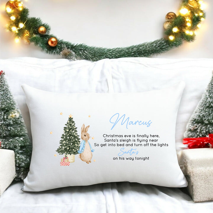 Personalised Blue Rabbit Christmas Eve Pillow Case
