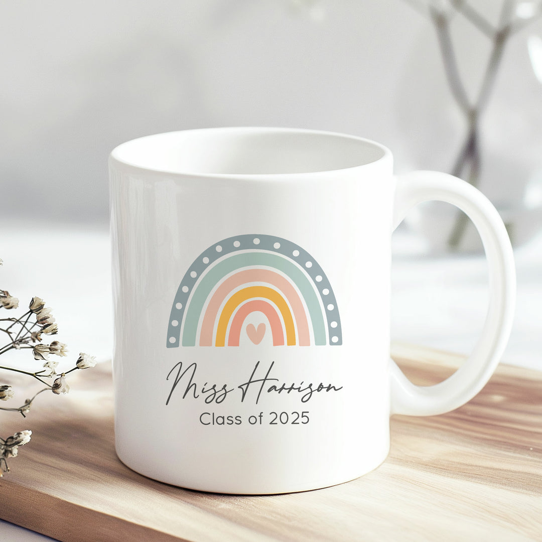 Personalised Blue Rainbow Teacher Class of Mug