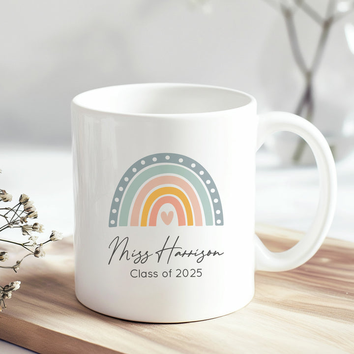 Personalised Blue Rainbow Teacher Class of Mug
