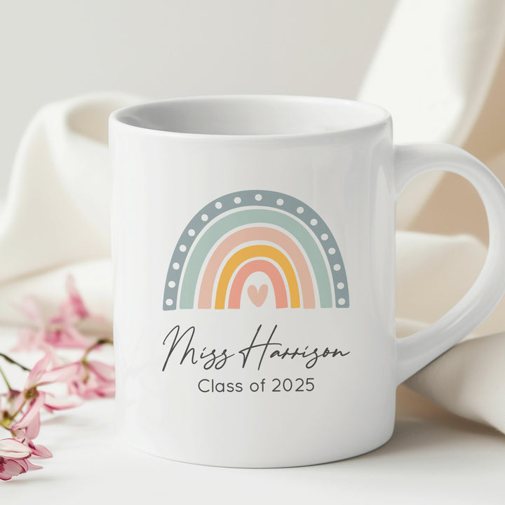 Personalised Blue Rainbow Teacher Class of Mug