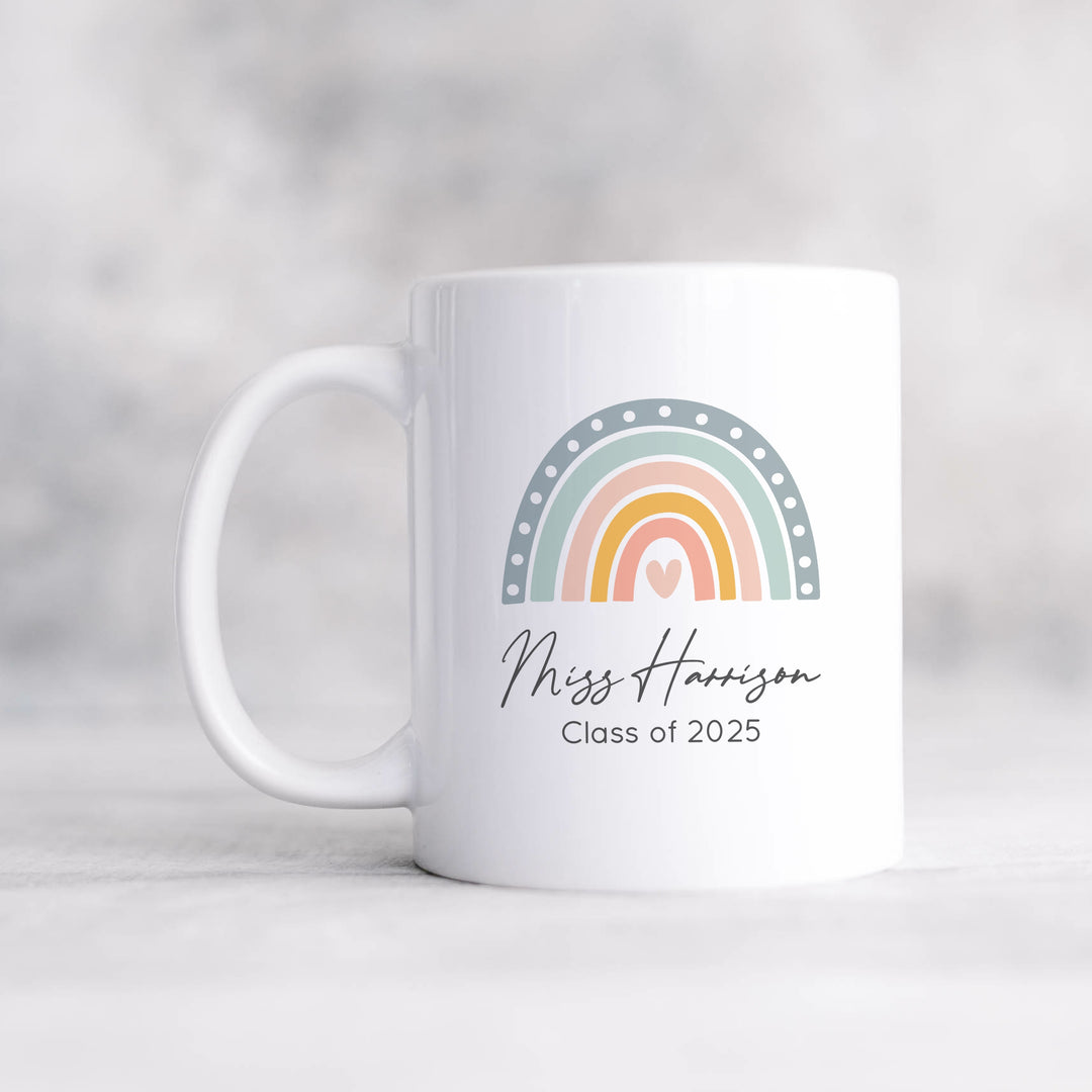Personalised Blue Rainbow Teacher Class of Mug