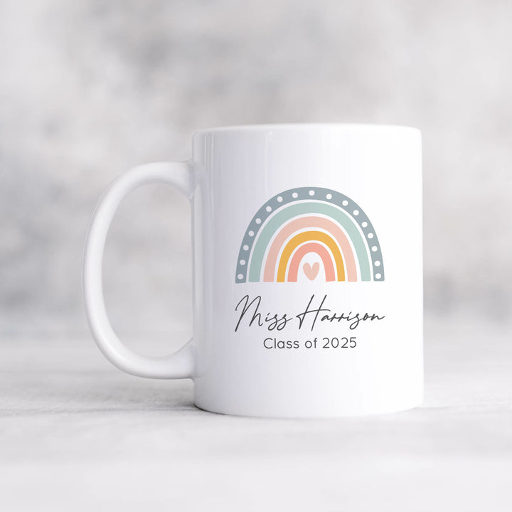 Personalised Blue Rainbow Teacher Class of Mug