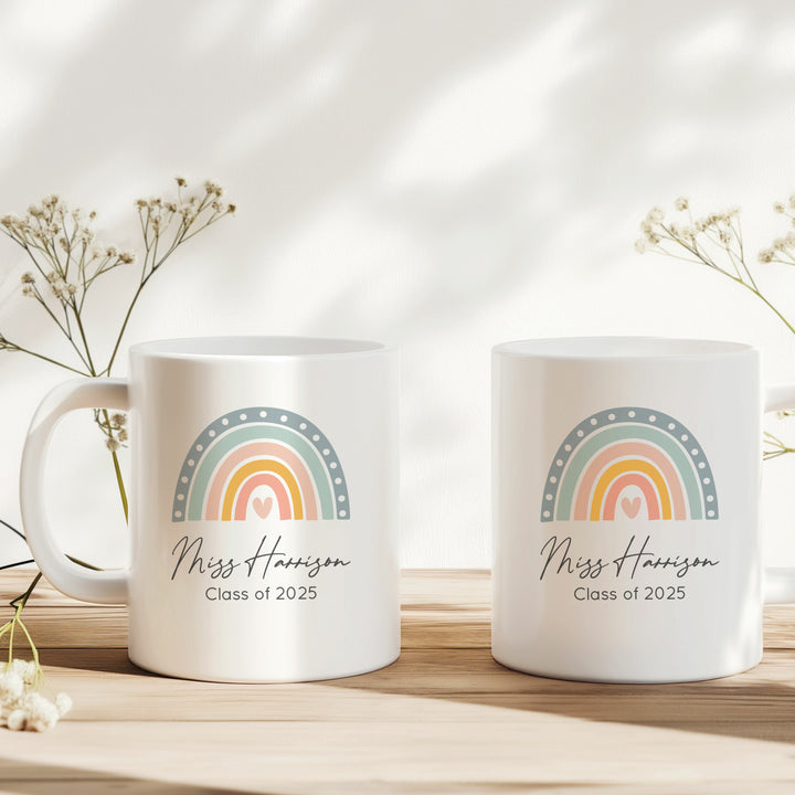 Personalised Blue Rainbow Teacher Class of Mug