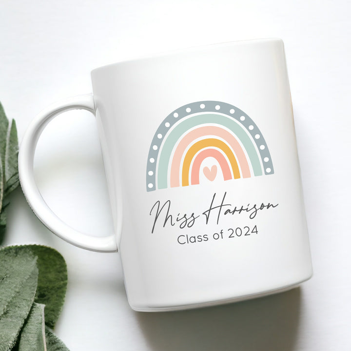 Personalised Blue Rainbow Teacher Class of Mug