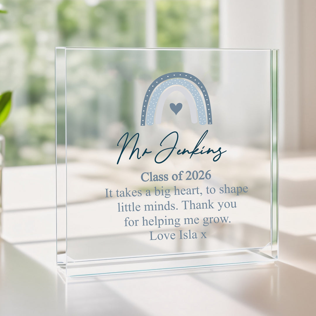 Personalised Acrylic Blue Rainbow Thank You Teacher Gift