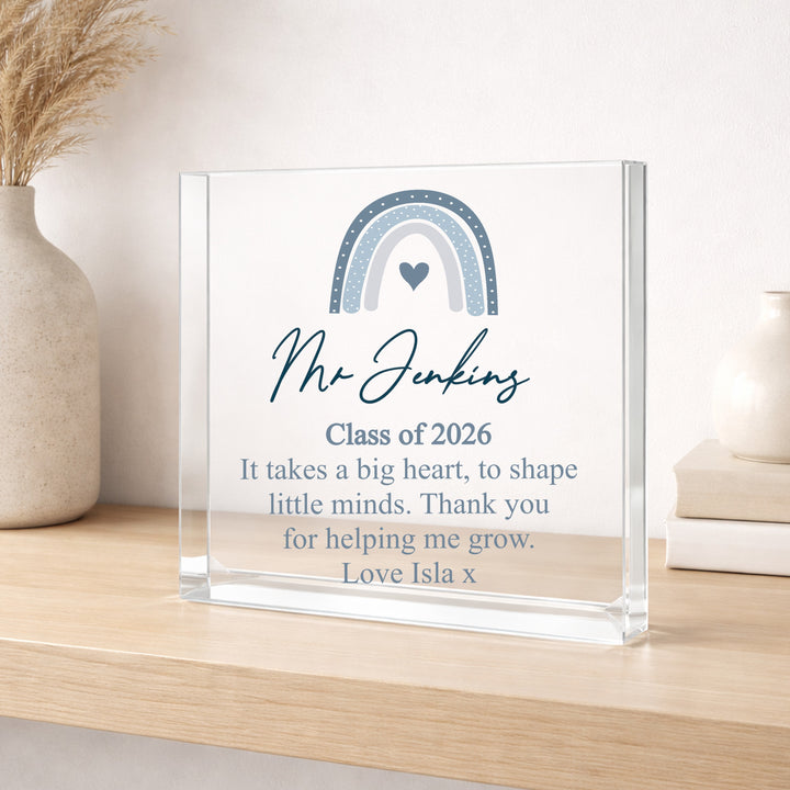 Personalised Acrylic Blue Rainbow Thank You Teacher Gift