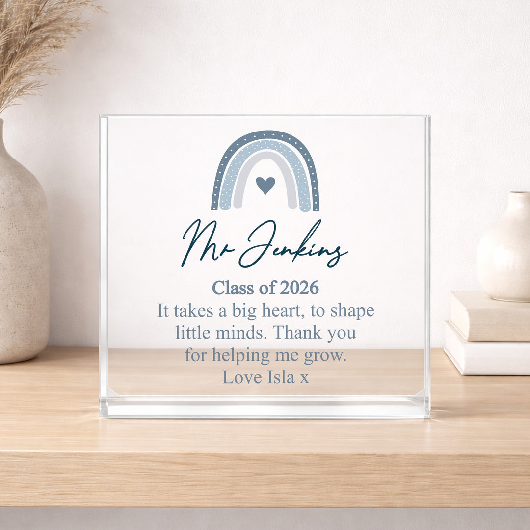 Personalised Acrylic Blue Rainbow Thank You Teacher Gift