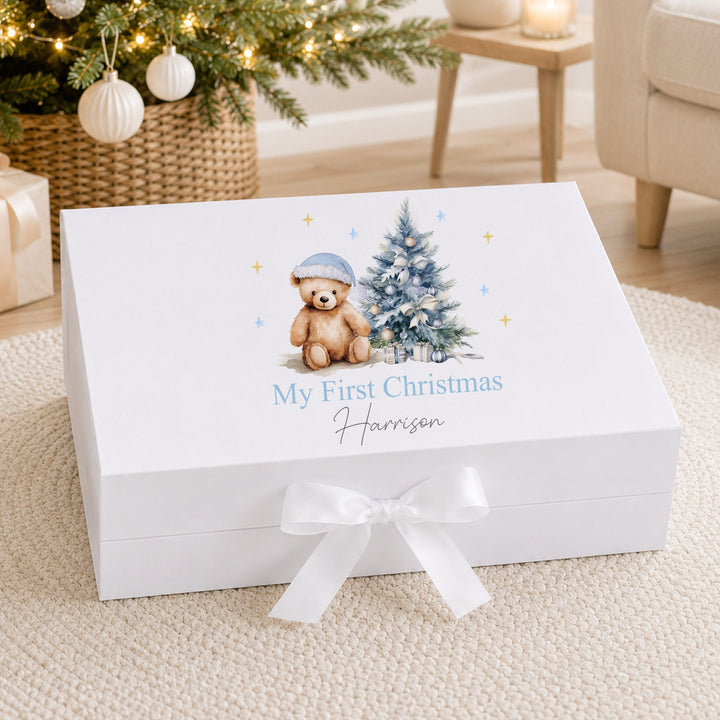 Personalised Blue Teddy Bear My First Christmas Eve Box