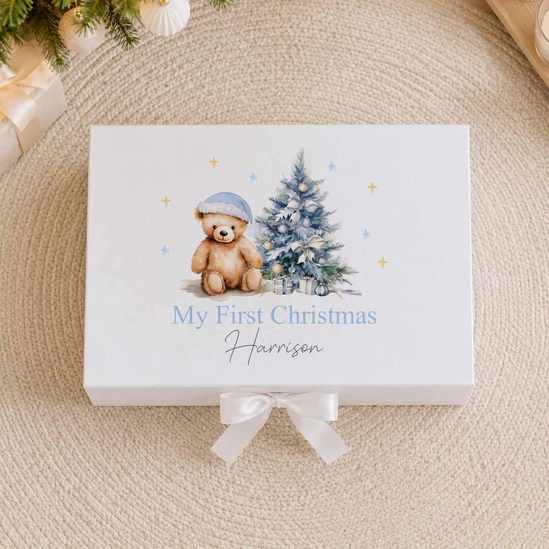 Personalised Blue Teddy Bear My First Christmas Eve Box