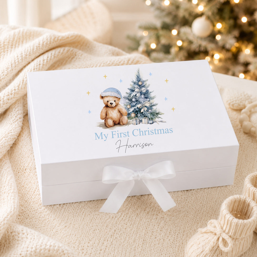 Personalised Blue Teddy Bear My First Christmas Eve Box
