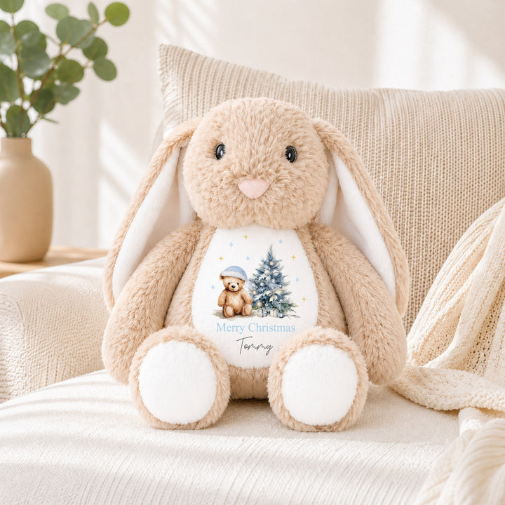 Personalised Blue Teddy Tree Christmas Soft Toy