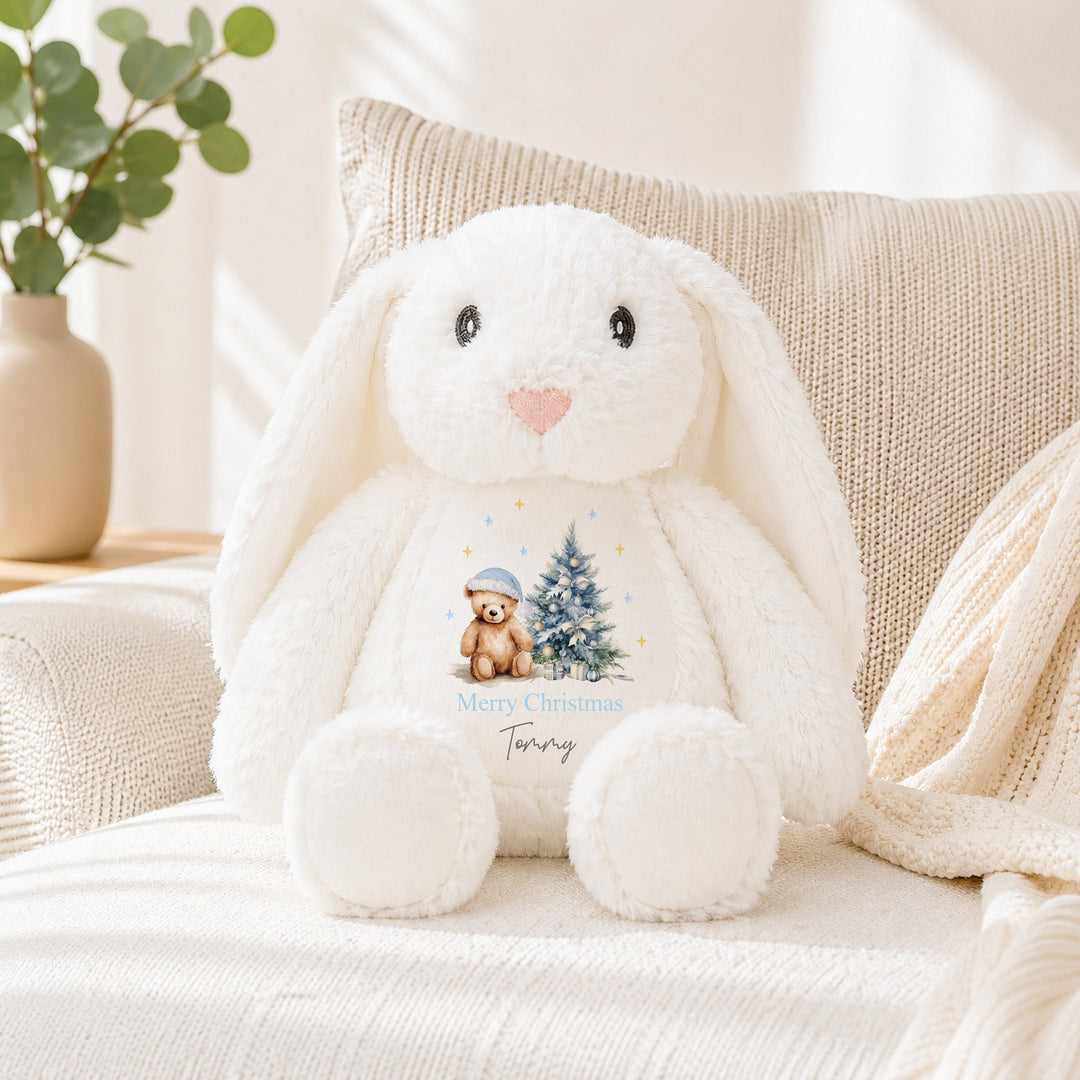 Personalised Blue Teddy Tree Christmas Soft Toy