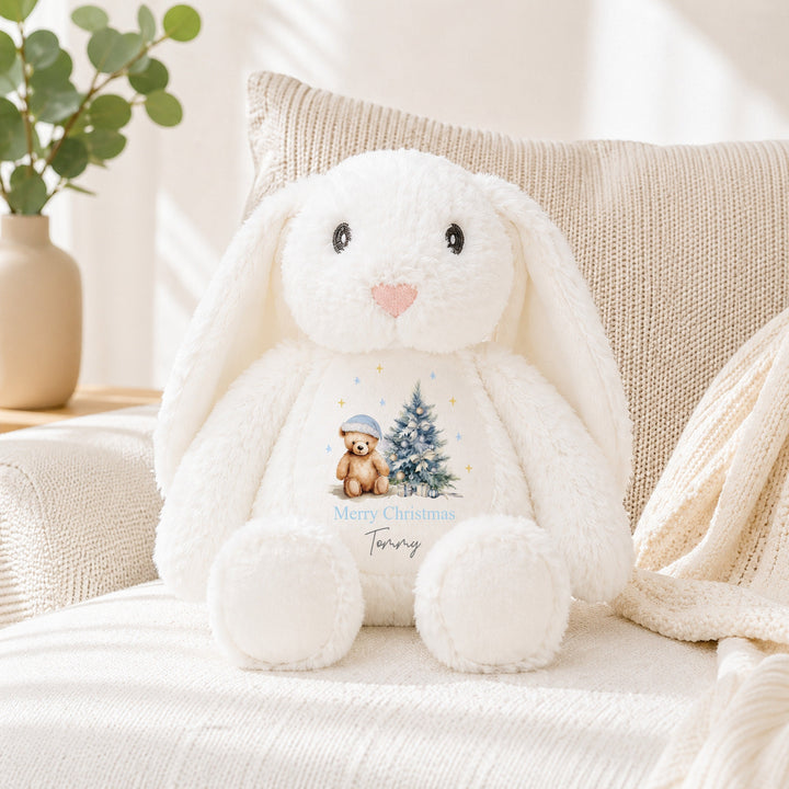 Personalised Blue Teddy Tree Christmas Soft Toy