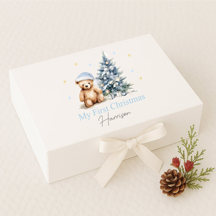 Personalised Blue Teddy Bear My First Christmas Eve Box