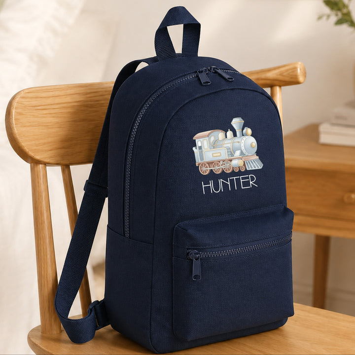 Personalised Navy Train Toddler Backpack