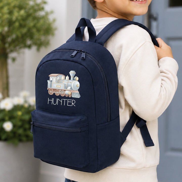 Personalised Navy Train Toddler Backpack