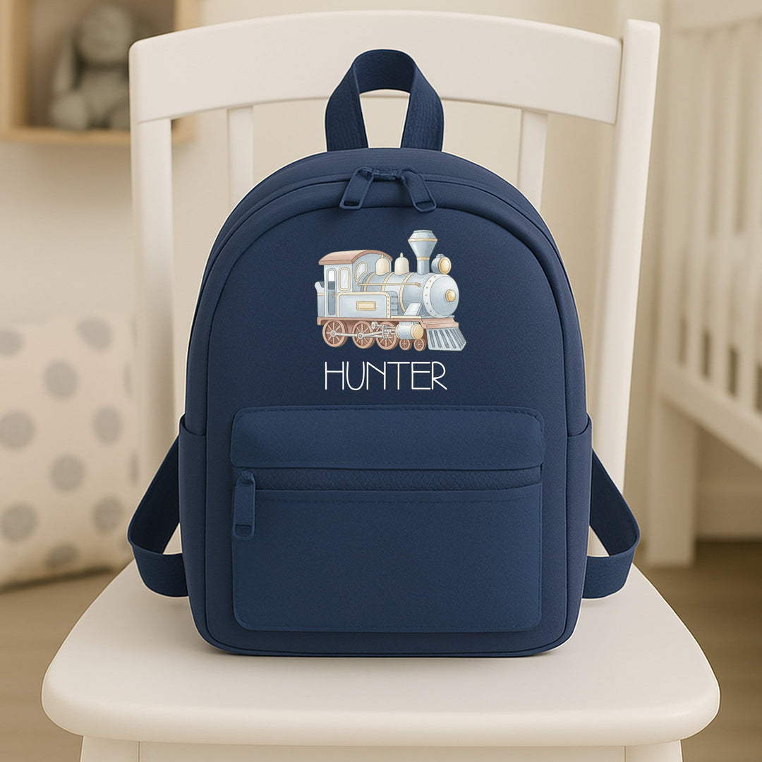 Personalised Navy Train Toddler Backpack