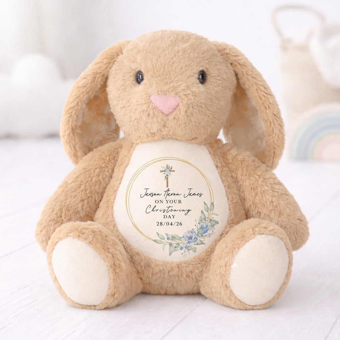 Personalised Blue Wreath On Your Christening Day Soft Toy