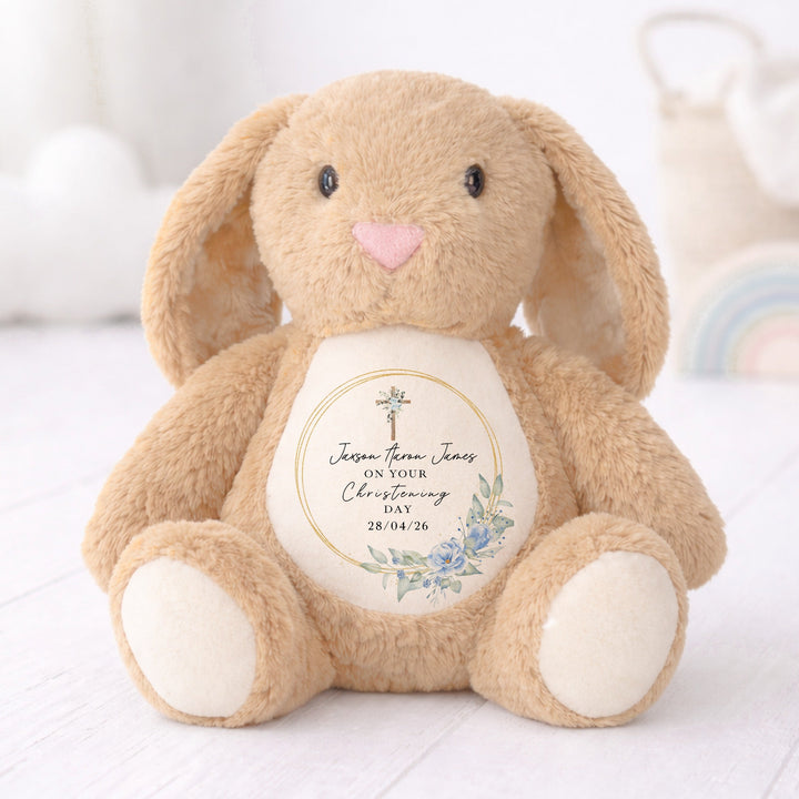 Personalised Blue Wreath On Your Christening Day Soft Toy