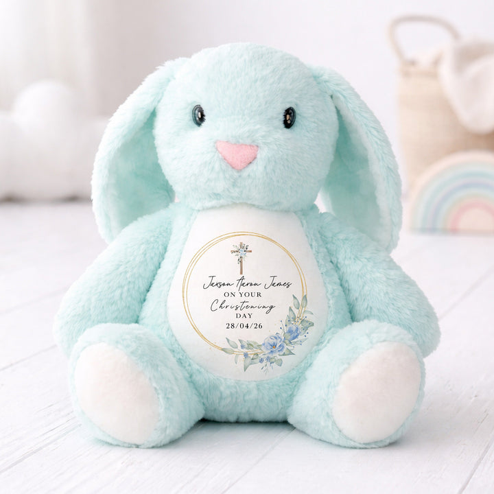 Personalised Blue Wreath On Your Christening Day Soft Toy