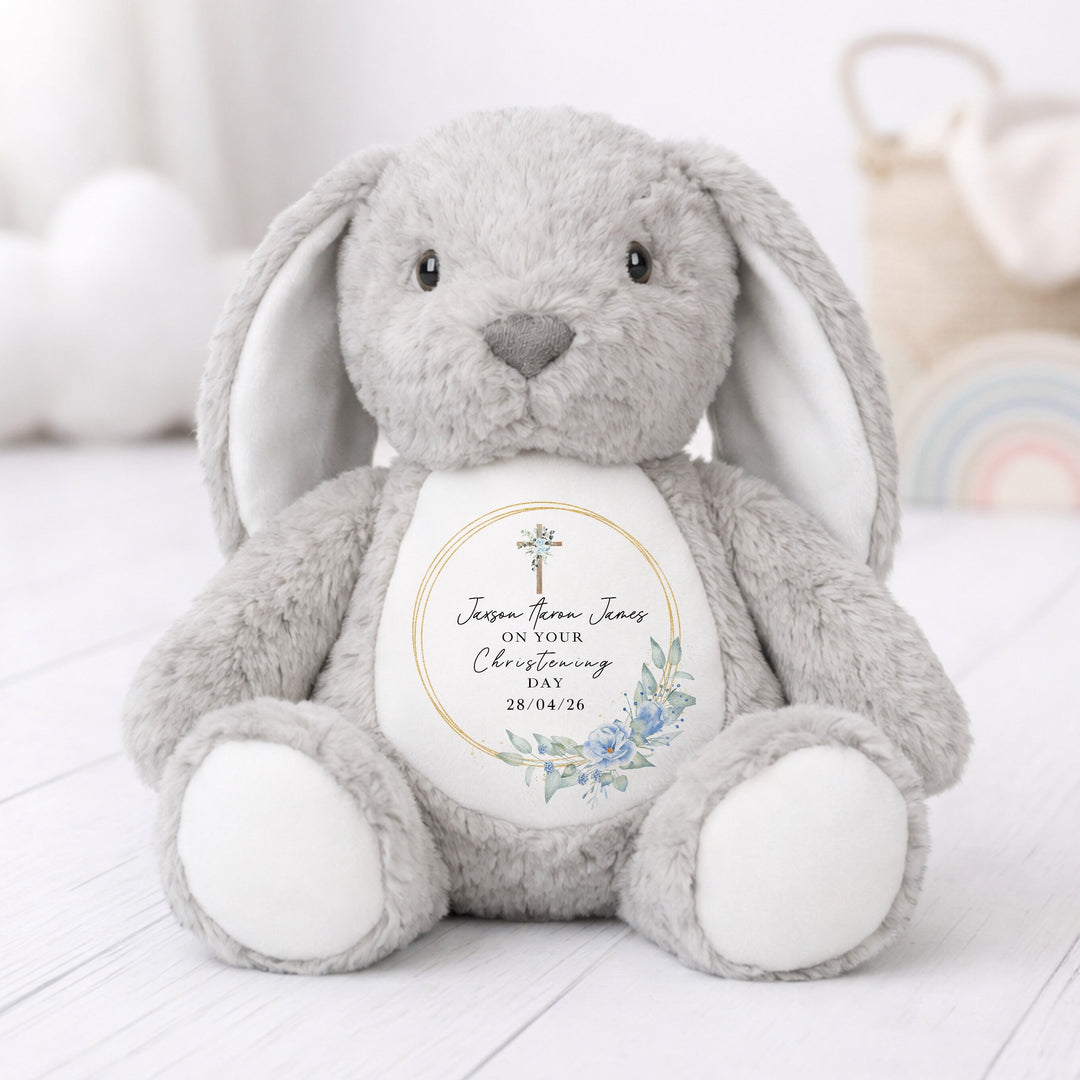 Personalised Blue Wreath On Your Christening Day Soft Toy