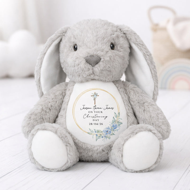 Personalised Blue Wreath On Your Christening Day Soft Toy