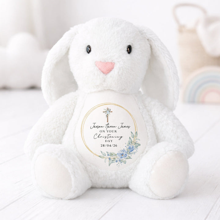 Personalised Blue Wreath On Your Christening Day Soft Toy