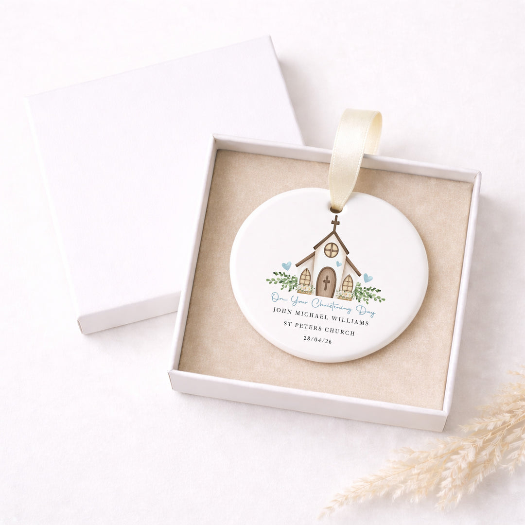 Personalised Blue On Your Christening Day Gift Ornament