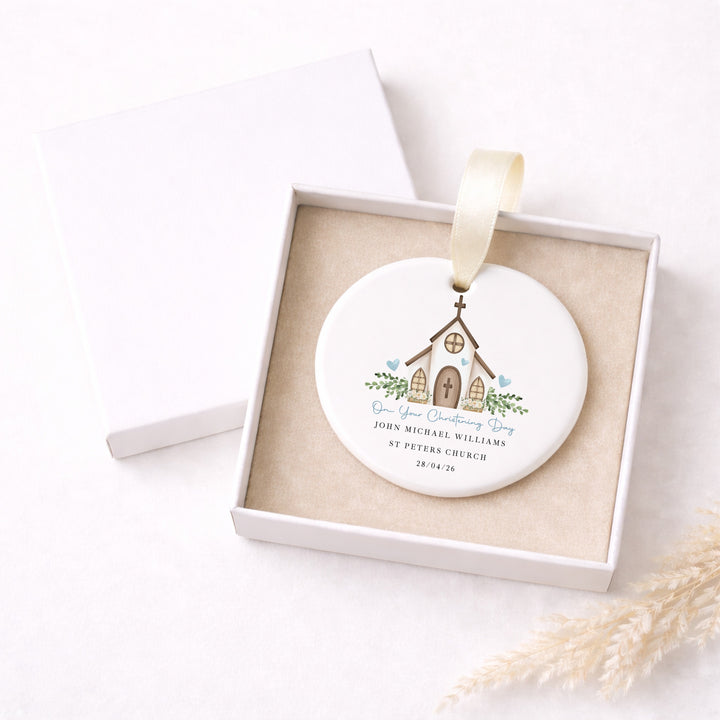 Personalised Blue On Your Christening Day Gift Ornament