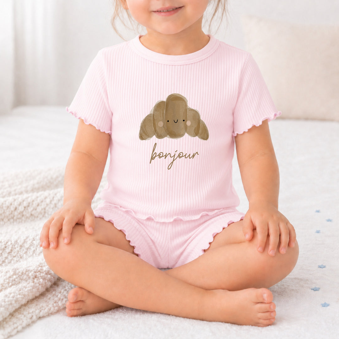 Croissant Girls Frilly Ribbed Shorts Set