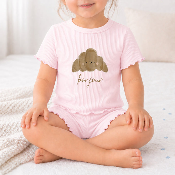 Croissant Girls Frilly Ribbed Shorts Set