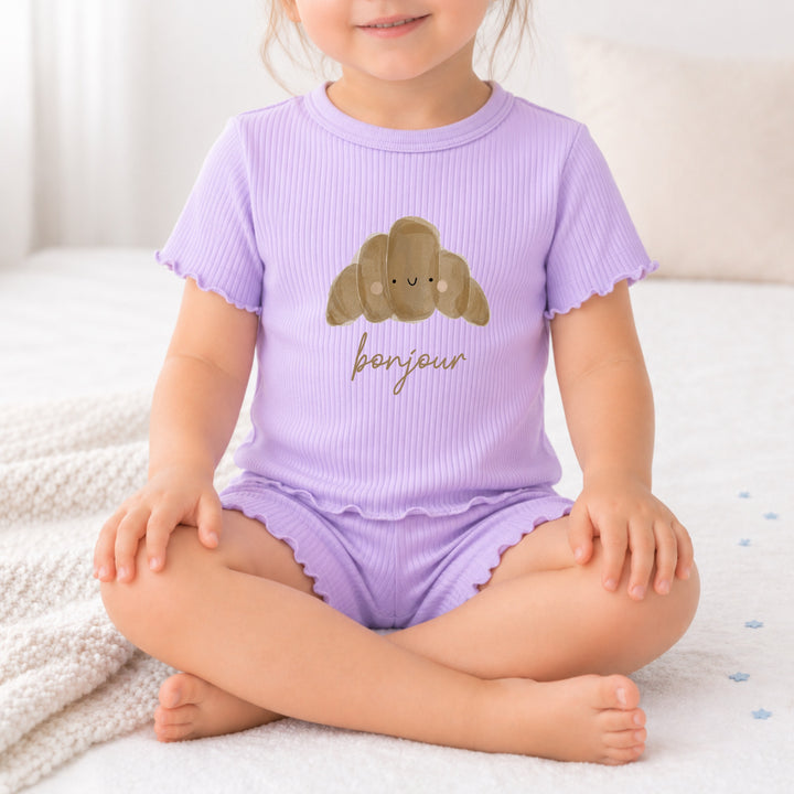 Croissant Girls Frilly Ribbed Shorts Set