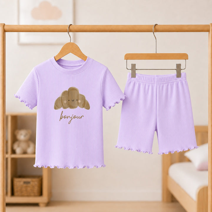 Croissant Girls Frilly Ribbed Shorts Set