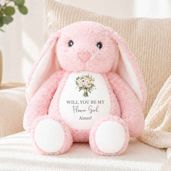 Personalised Pink Bouquet Flower Girl Rabbit Teddy