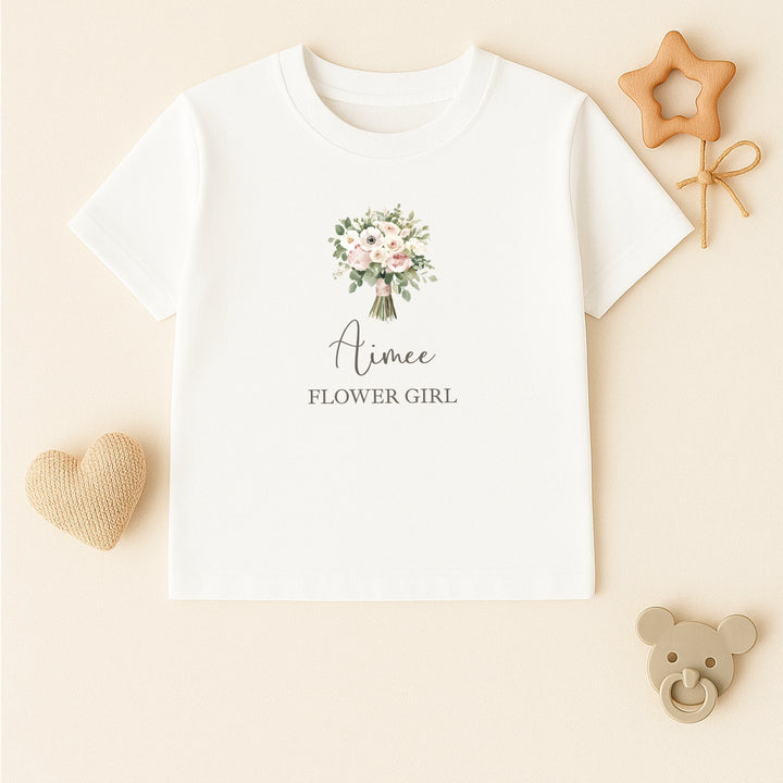 Personalised Pink Bouquet Flower Girl T-Shirt or Baby Vest