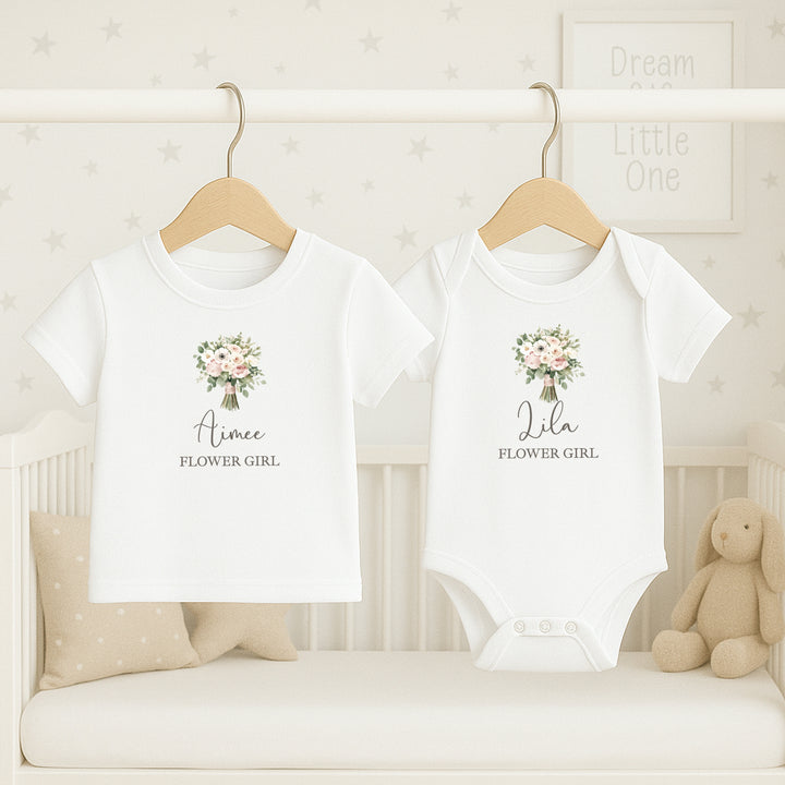 Personalised Pink Bouquet Flower Girl T-Shirt or Baby Vest