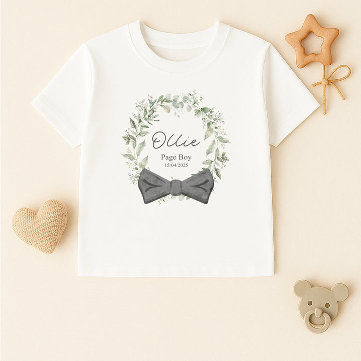 Personalised Bow Tie Wreath Page Boy T-Shirt or Baby Vest