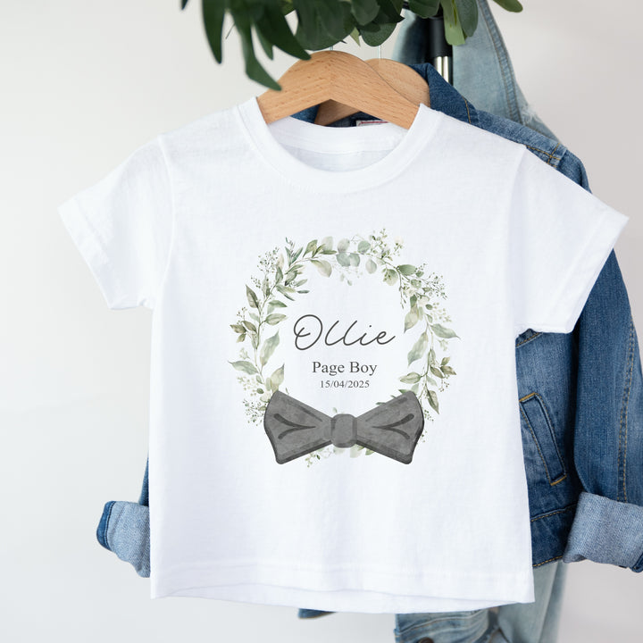 Personalised Bow Tie Wreath Page Boy T-Shirt or Baby Vest