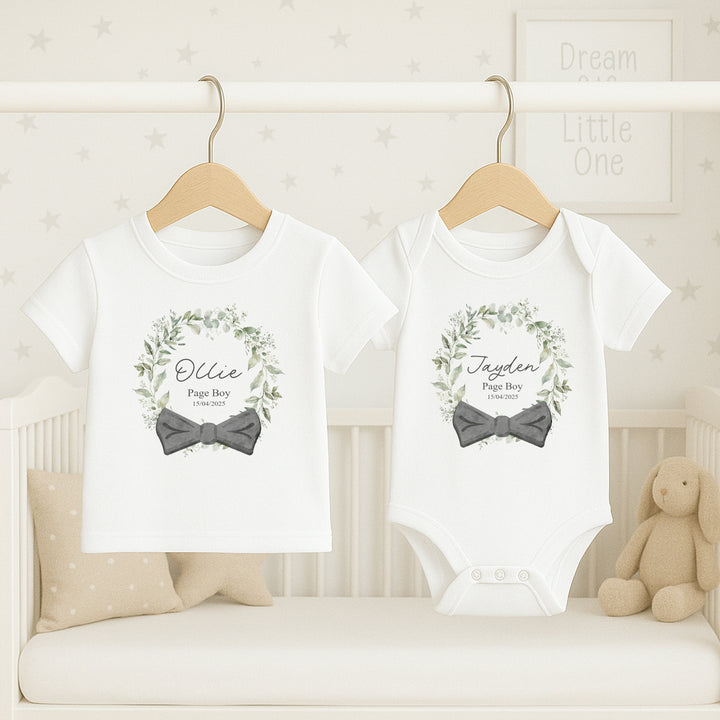 Personalised Bow Tie Wreath Page Boy T-Shirt or Baby Vest