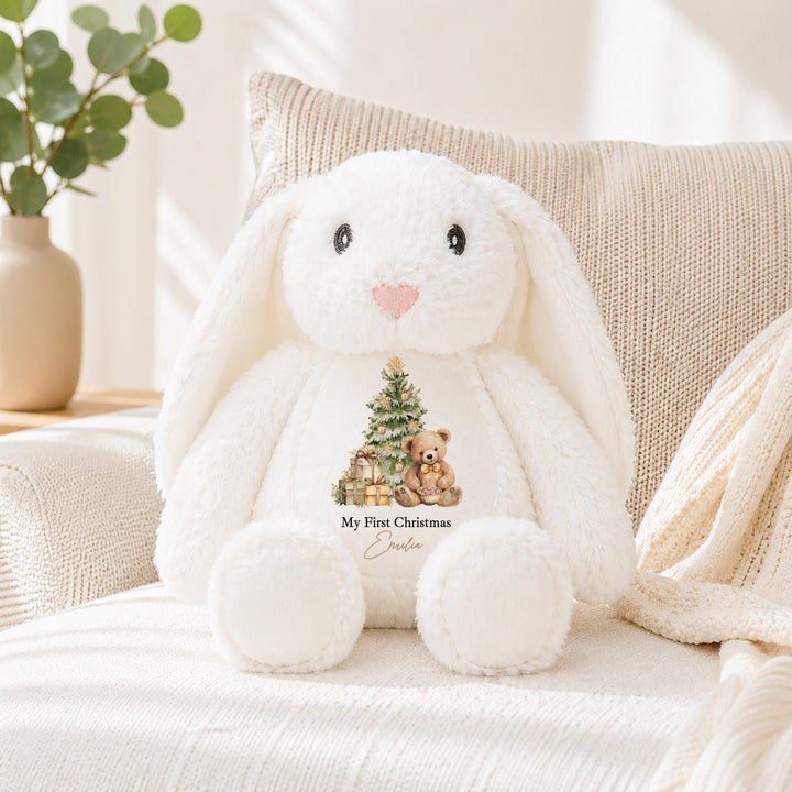 Personalised Beige Teddy Merry Christmas Soft Toy