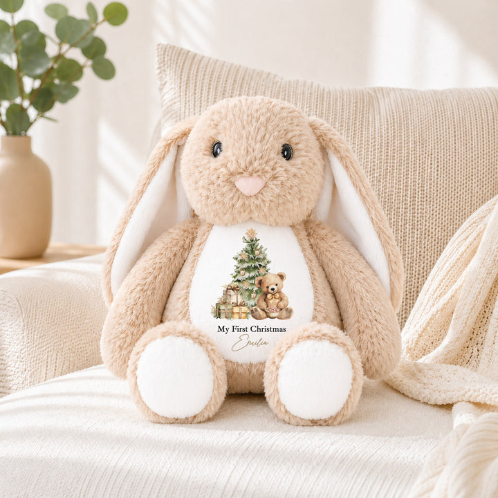 Personalised Beige Teddy Merry Christmas Soft Toy